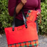 red canvas and maasai shuka tote and pouch