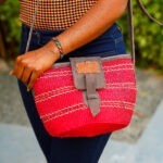 Handmade Pink & White/Brown Sling Kiondo,10″