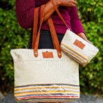 white canvas and kikoi tote and pouch